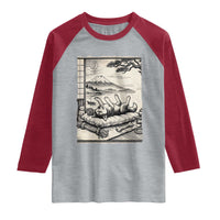 Vintage Japanese Ukiyoe Siberian Husky Raglan Shirt Cute Sleeping Animal Gift