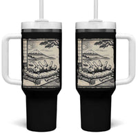 Vintage Japanese Ukiyoe Siberian Husky Tumbler With Handle Cute Sleeping Animal Gift