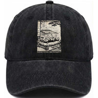 Vintage Japanese Ukiyoe Siberian Husky Washed Cotton Baseball Cap Cute Sleeping Animal Gift