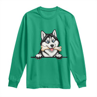 Cute Siberian Husky Puppy Long Sleeve Shirt Chewing Bone Meme