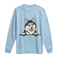Cute Siberian Husky Puppy Long Sleeve Shirt Chewing Bone Meme