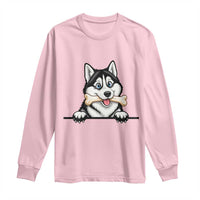 Cute Siberian Husky Puppy Long Sleeve Shirt Chewing Bone Meme