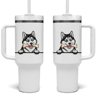 Cute Siberian Husky Puppy Tumbler With Handle Chewing Bone Meme