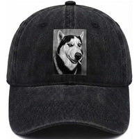Smoking Siberian Husky Meme Washed Cotton Baseball Cap Funny Dog Face Gift For Dog Lovers