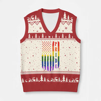 Pride Month Rainbow Flag Graphic V-Neck Knit Sweater Vest Lesbian Gay LGBT America Flag