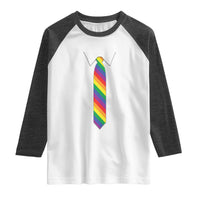 Funny Rainbow Striped Necktie Raglan Shirt LGBT Pride Support Graphic