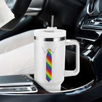 Funny Rainbow Striped Necktie Tumbler With Handle LGBT Pride Support Graphic