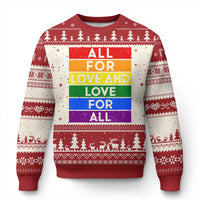Vintage All For Love And Love For All Ugly Christmas Sweater Pride Month Rainbow Graphic