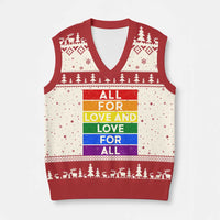 Vintage All For Love And Love For All V-Neck Knit Sweater Vest Pride Month Rainbow Graphic