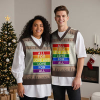 Vintage All For Love And Love For All V-Neck Knit Sweater Vest Pride Month Rainbow Graphic