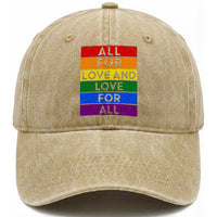 Vintage All For Love And Love For All Washed Cotton Baseball Cap Pride Month Rainbow Graphic