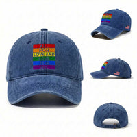 Vintage All For Love And Love For All Washed Cotton Baseball Cap Pride Month Rainbow Graphic