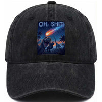 Funny Dinosaur Meteorite Washed Cotton Baseball Cap Astronomy Lover Gift