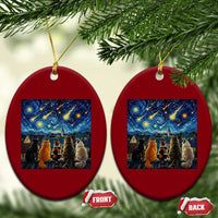 Starry Night Cats Watching Meteors Ceramic Ornament Astronomy Lover Gift