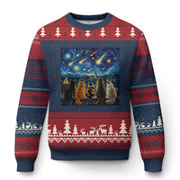 Starry Night Cats Watching Meteors Ugly Christmas Sweater Astronomy Lover Gift