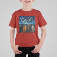 Starry Night Cats Watching Meteors T Shirt For Kid Astronomy Lover Gift