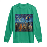 Starry Night Cats Watching Meteors Long Sleeve Shirt Astronomy Lover Gift