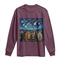 Starry Night Cats Watching Meteors Long Sleeve Shirt Astronomy Lover Gift