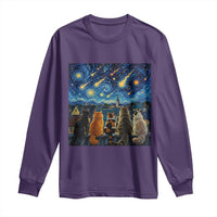 Starry Night Cats Watching Meteors Long Sleeve Shirt Astronomy Lover Gift