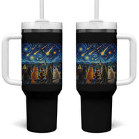 Starry Night Cats Watching Meteors Tumbler With Handle Astronomy Lover Gift