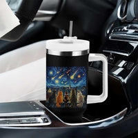 Starry Night Cats Watching Meteors Tumbler With Handle Astronomy Lover Gift