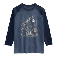 Bigfoot Camping Under Meteor Showers Raglan Shirt Stargazer Gift