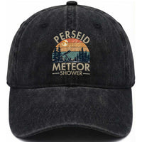 Perseid Meteor Shower Washed Cotton Baseball Cap Vintage Astronomy Lover