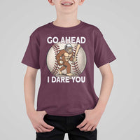 Funny Bigfoot Baseball Catcher T Shirt For Kid Go Ahead I Dare You Gift - Wonder Print Shop