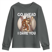 Funny Bigfoot Baseball Catcher Youth Sweatshirt Go Ahead I Dare You Gift - Wonder Print Shop