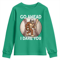 Funny Bigfoot Baseball Catcher Youth Sweatshirt Go Ahead I Dare You Gift - Wonder Print Shop