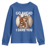 Funny Bigfoot Baseball Catcher Youth Sweatshirt Go Ahead I Dare You Gift - Wonder Print Shop
