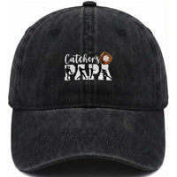 Catchers Papa Washed Cotton Baseball Cap Funny Gift For Catcher Player