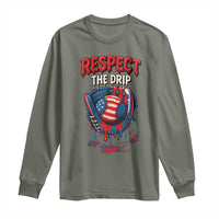 Respect The Drip Long Sleeve Shirt Patriotic Baseball USA Sports Lover - Wonder Print Shop