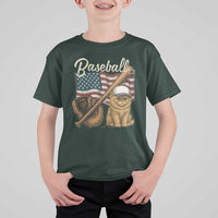 Funny Baseball Cat Lover T Shirt For Kid Patriotic USA Sports Lover - Wonder Print Shop