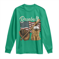 Funny Baseball Cat Lover Long Sleeve Shirt Patriotic USA Sports Lover - Wonder Print Shop