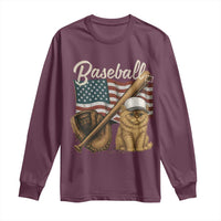 Funny Baseball Cat Lover Long Sleeve Shirt Patriotic USA Sports Lover - Wonder Print Shop
