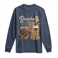 Funny Baseball Cat Lover Long Sleeve Shirt Patriotic USA Sports Lover - Wonder Print Shop