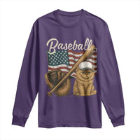 Funny Baseball Cat Lover Long Sleeve Shirt Patriotic USA Sports Lover - Wonder Print Shop