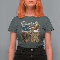 Funny Baseball Cat Lover T Shirt For Women Patriotic USA Sports Lover - Wonder Print Shop