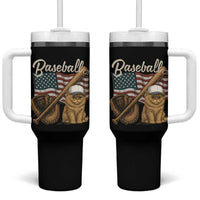 Funny Baseball Cat Lover Tumbler With Handle Patriotic USA Sports Lover