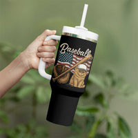 Funny Baseball Cat Lover Tumbler With Handle Patriotic USA Sports Lover