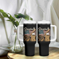 Funny Baseball Cat Lover Tumbler With Handle Patriotic USA Sports Lover