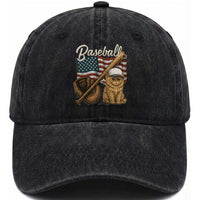 Funny Baseball Cat Lover Washed Cotton Baseball Cap Patriotic USA Sports Lover