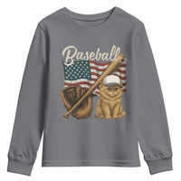 Funny Baseball Cat Lover Youth Sweatshirt Patriotic USA Sports Lover - Wonder Print Shop