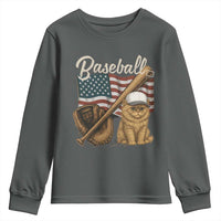 Funny Baseball Cat Lover Youth Sweatshirt Patriotic USA Sports Lover - Wonder Print Shop