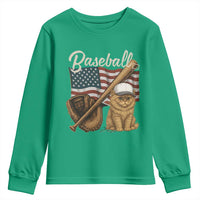 Funny Baseball Cat Lover Youth Sweatshirt Patriotic USA Sports Lover - Wonder Print Shop