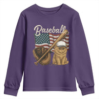 Funny Baseball Cat Lover Youth Sweatshirt Patriotic USA Sports Lover - Wonder Print Shop
