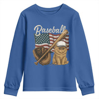 Funny Baseball Cat Lover Youth Sweatshirt Patriotic USA Sports Lover - Wonder Print Shop