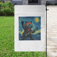 Funny Rock And Roll Garden Flag Cat Playing Guitar Starry Night Music Lover - Wonder Print Shop