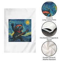 Funny Rock And Roll Garden Flag Cat Playing Guitar Starry Night Music Lover - Wonder Print Shop
